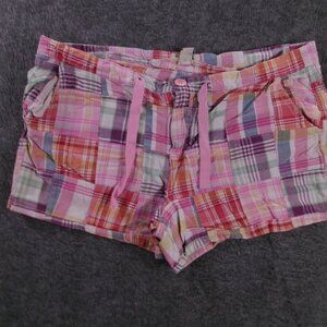 Be Bop Shorts Women 11 Pink Patchwork Plaid Drawstring Pockets Summer Beach